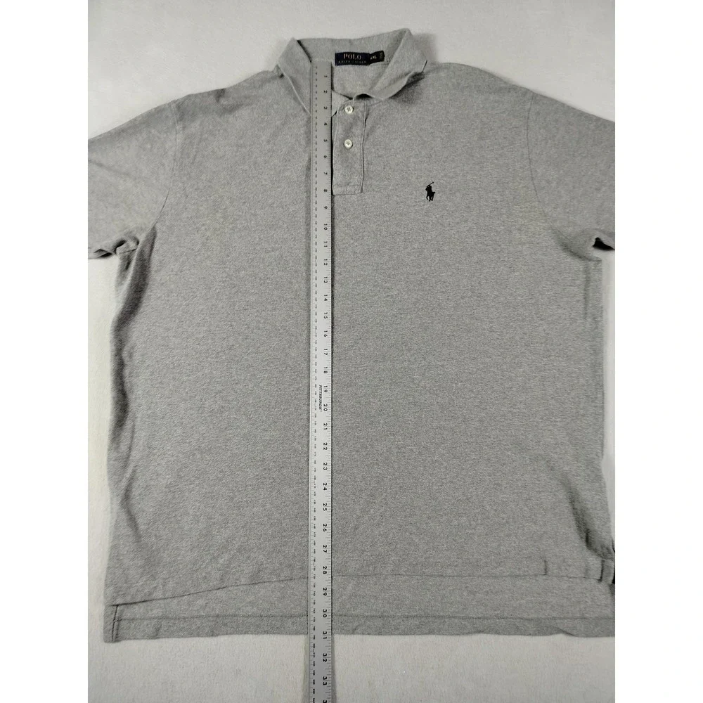 Polo Ralph Lauren Polo Shirt Mens 2XL Gray Solid Cotton Pony Casual Preppy